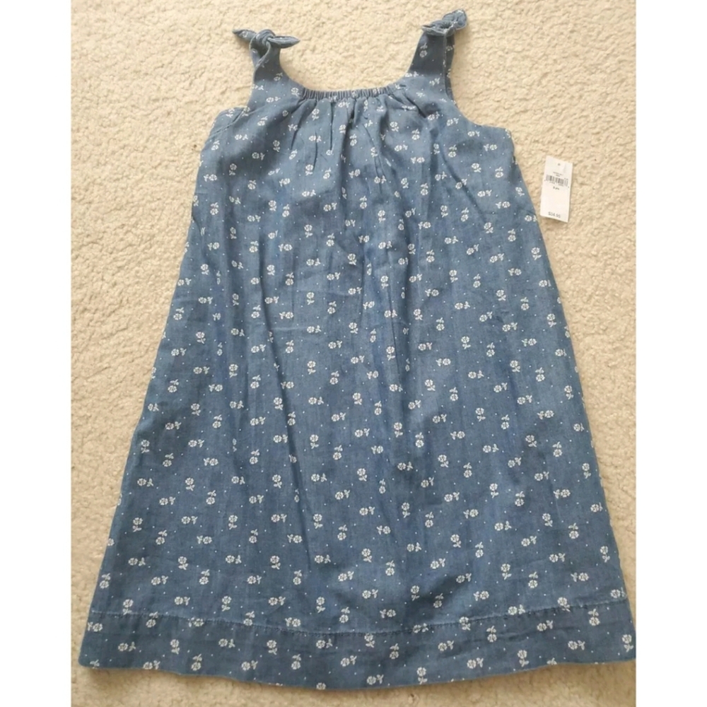 NWT baby GAP 5t blue denim jean dress floral